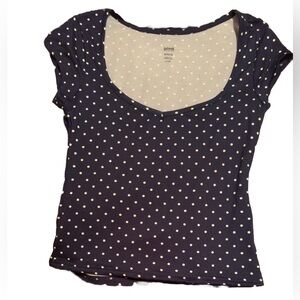 Brandy Melville Navy Polka Dot Short Sleeve Top